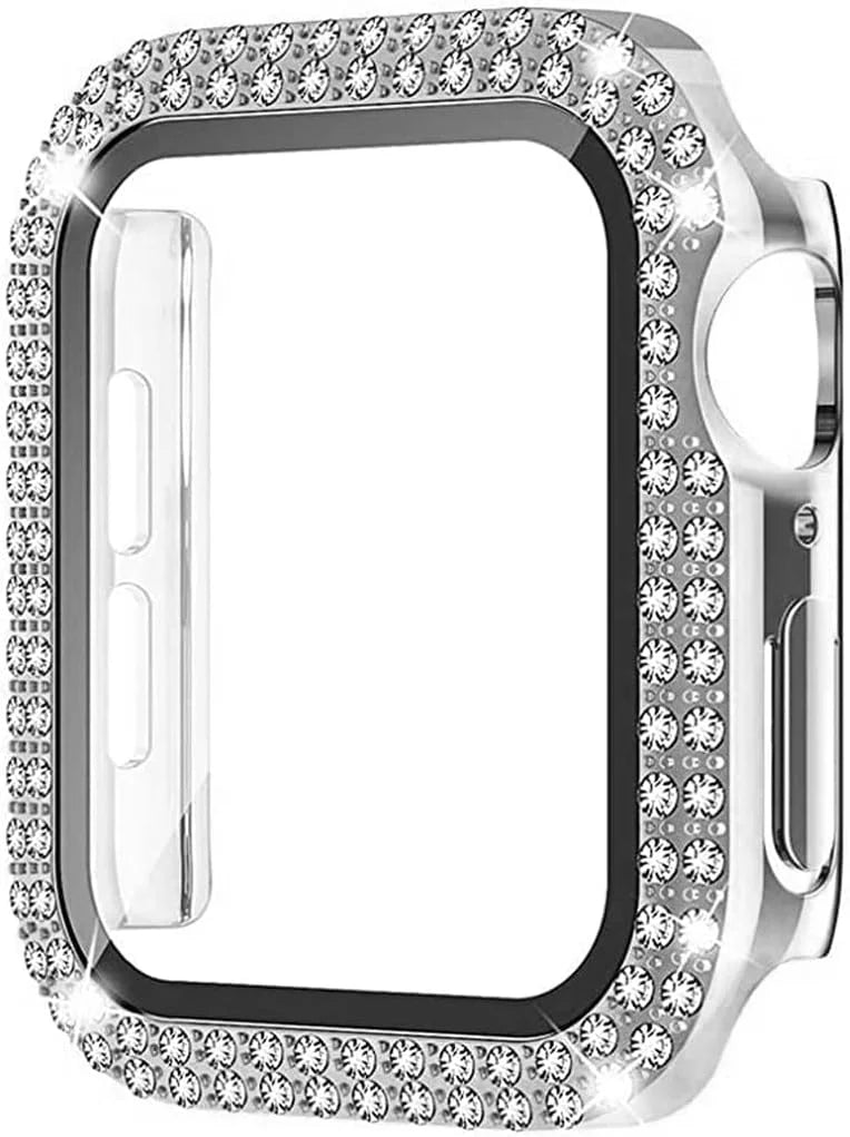 Glass+Cover For Apple Watch Case 45mm 44mm 41mm 40mm 46mm 42mm Bling Diamond bumper+Screen Protector series 12 11 10 9 8 7 6 SE