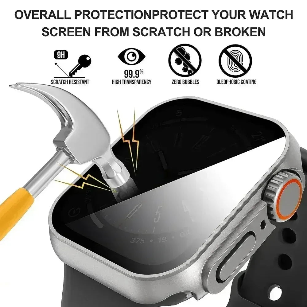 Case For apple watch Apple Watch Series9/8/7/6/5/4 SE 44 45 41 40mm change to Ultra Privacy Tempered Glass Screen Protector case