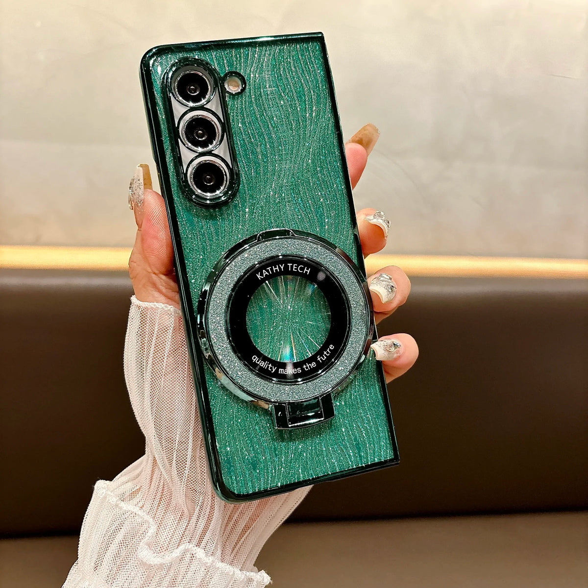 Ring Electroplate Sparkling Phone Case for Samsung Galaxy Z Fold 7 6 5 4 3 Fold6 Fold5 Fold4 Fold7 Magnetic Shockproof Cover
