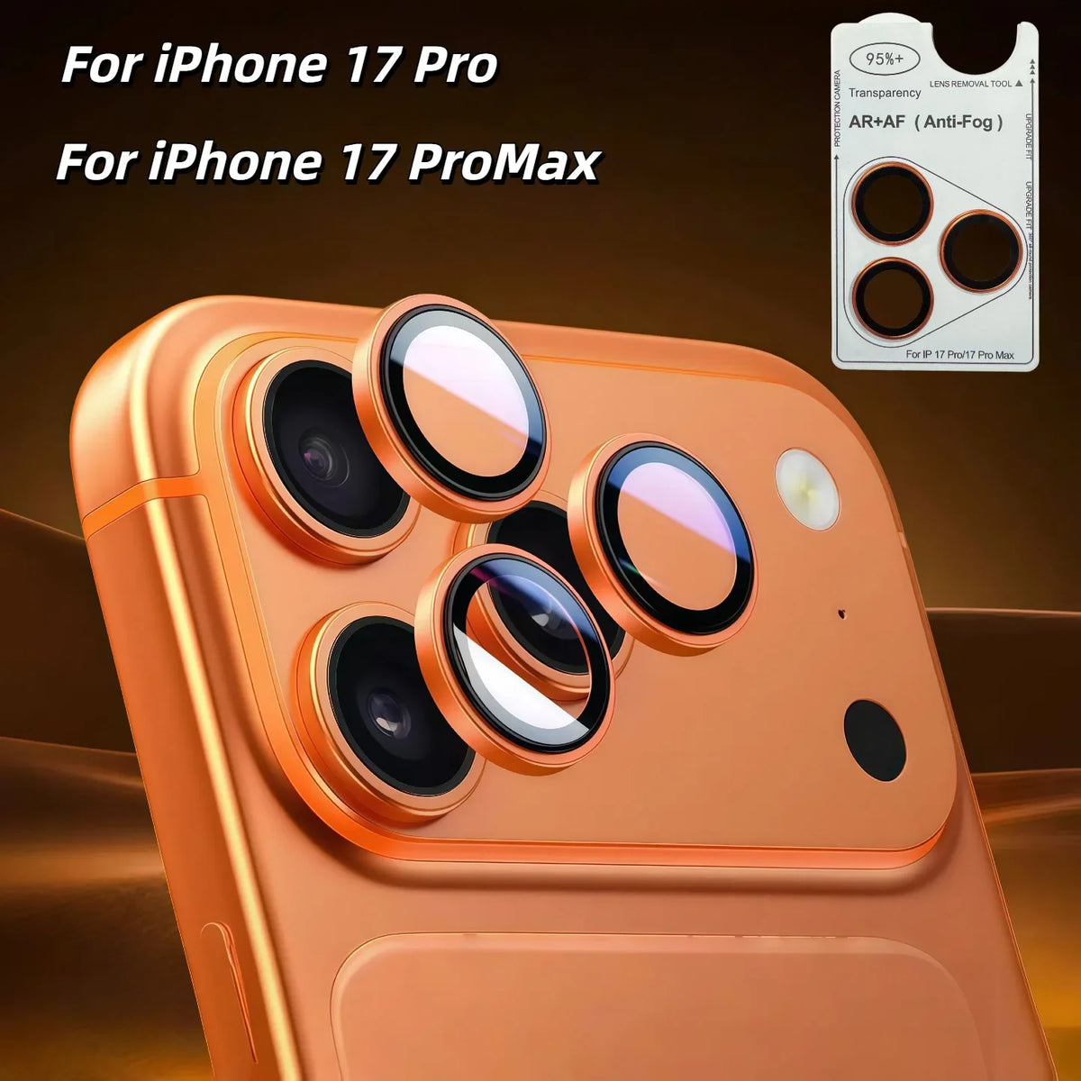 For iPhone 17 16 15 14 13 Pro Max AR Anti-Fog Original Color Rear Camera Tempered Glass Protective Film Gold Orange Grey Blue