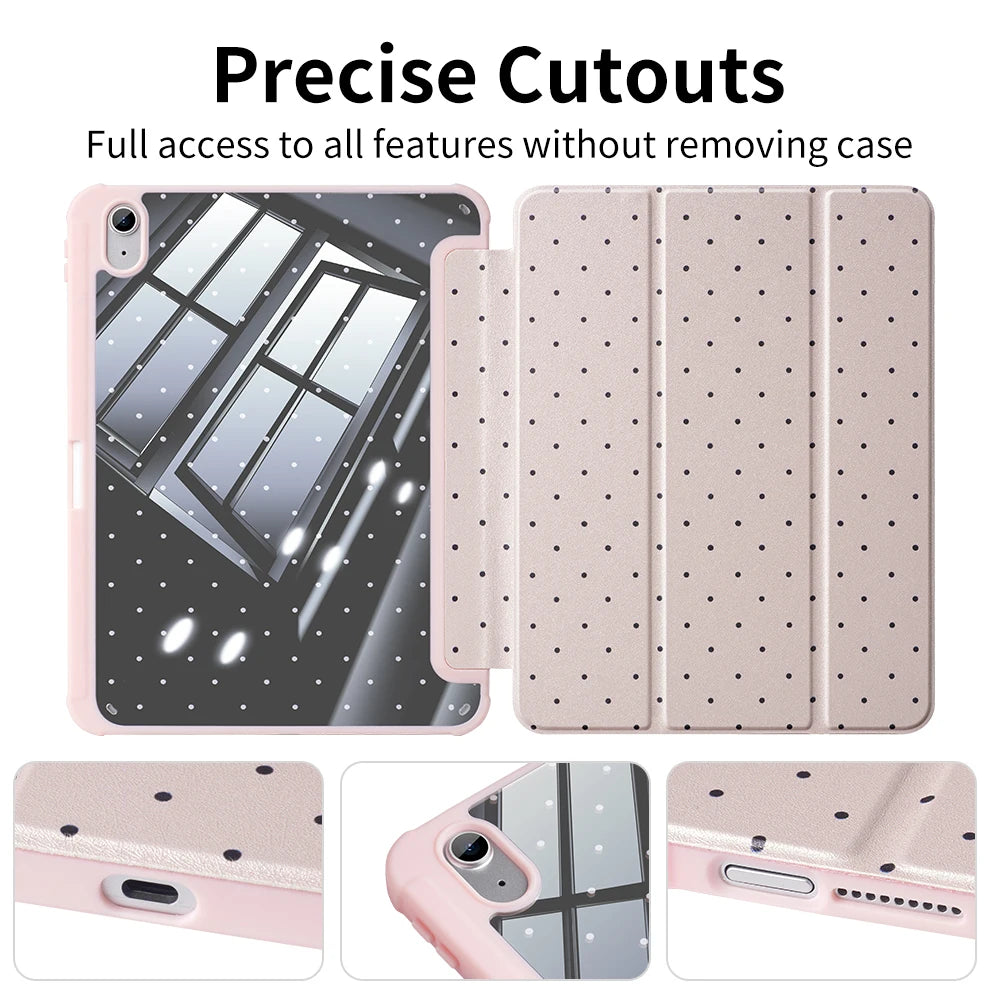 For iPad A16 Case 11th 10th Gen For IPad8 Case Air 11 M2/M3/M4 2026/2025 Smart Cover Magnetic Case Trifold Case Black Polka Dots