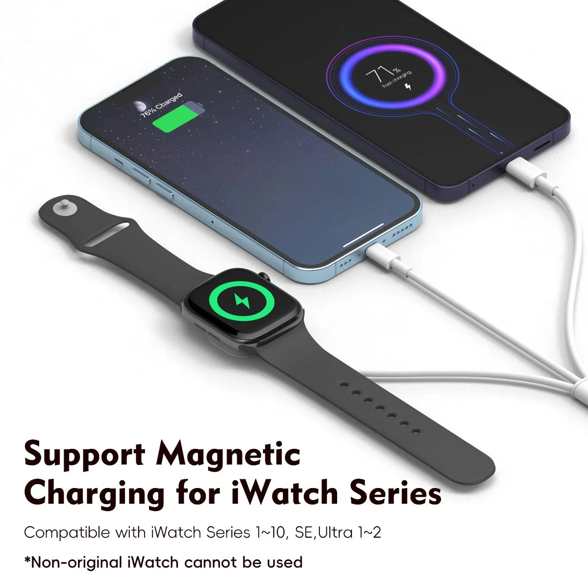 3 in 1 Magnetic Watch Charger Phone Charging Cable for iWatch 11 S10 SE Ultra & AirPods Pro 3 Dual Type C Fast Charging Station