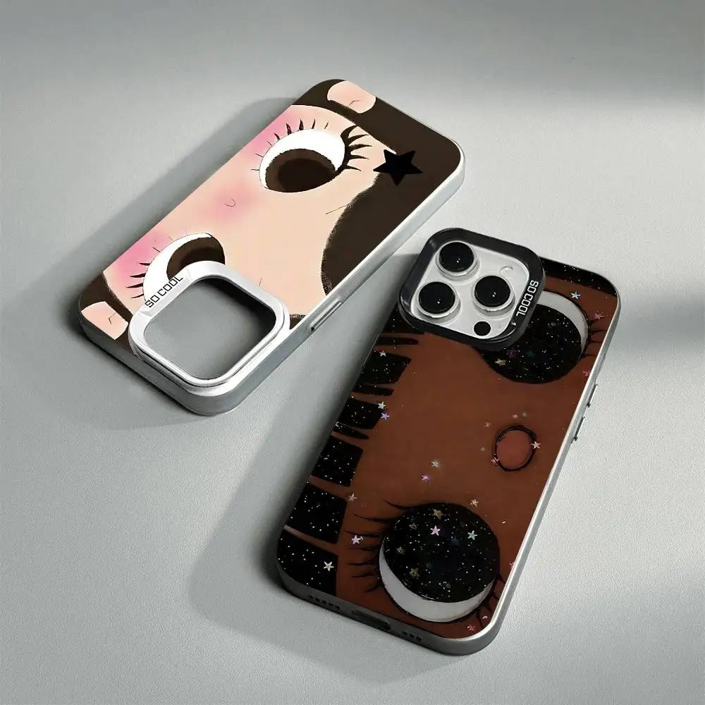 Kawaii Cute Black Big Eyes Cool Phone Case For IPhone 17 16 Plus Pro Max 15 14 13 12 11 Matte Colorful Covers