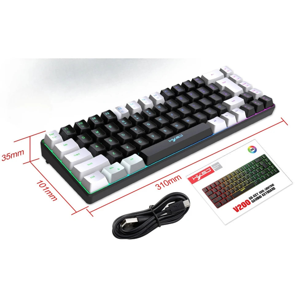 Teclado Gamer Color Game Film Keyboard 65% Key-Line Separation RGB Backlit Multi-Function Wired USB Keyboards Gaming PC Branco