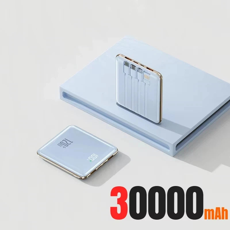 Lenovo Mini 500000mAh Power Bank Large Capacity Super Fast Charging External Battery Built-in 4 Cables for IPhone Samsung Huawei