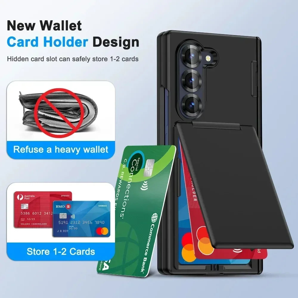 Luxury Flip Kickstand Phone Case For Samsung Galaxy Z Fold 7 6 Fold7 Fold6 5G Folding Bracket Matte Cover with Card Holder