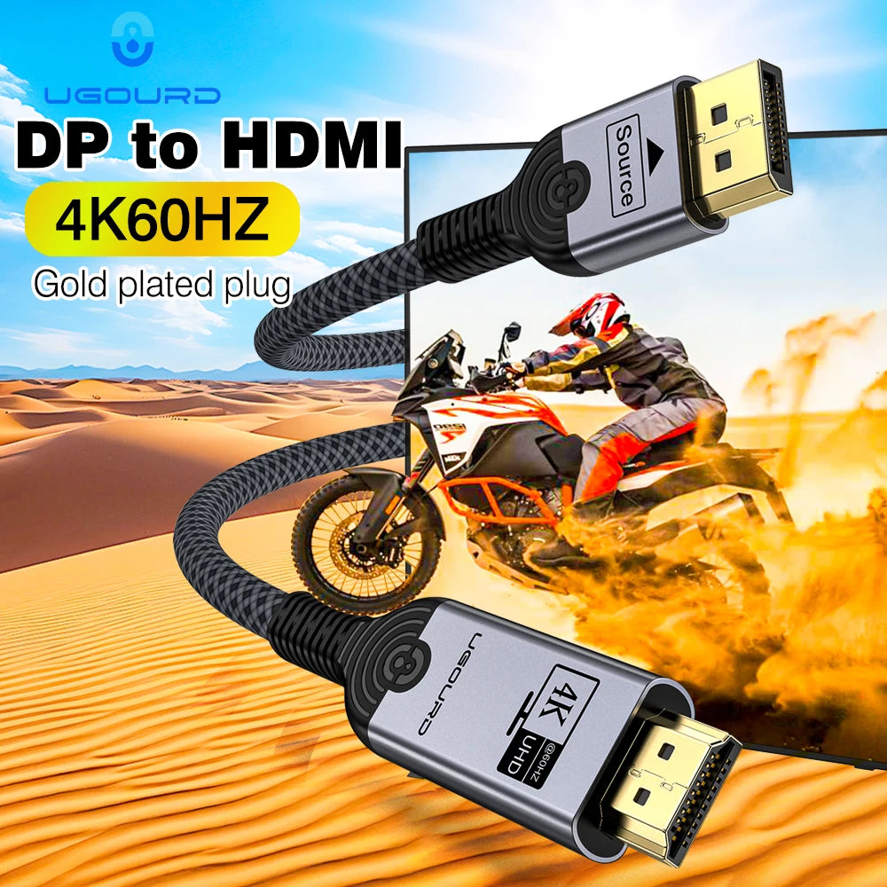 UGOURD 4K DP to HDMI 2.0 Compatible Cable 4K60Hz DisplayPort to HD Adapter Display Port Video Audio for PC TV Projector Laptop