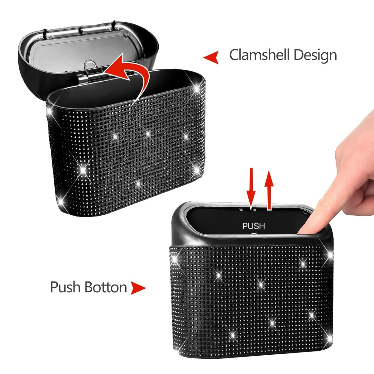 Artificial Rhinestone-Embellished Car Trash Can with 60 Dedicated Trash Bags, Car Interior Hanging Storage Box with Automatic Lid, Multifunctional Car Accessory