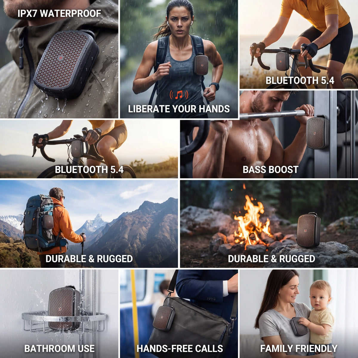 Portable Magnetic Clip Bluetooth Speaker Waterproof Wireless Outdoor Soundbox for Fitness Hiking Cycling Camping