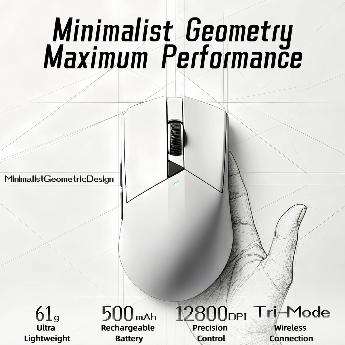 Wireless Mouse Rechargeable 3 Mode BT 2.4G Wired Lightweight 61g Gaming Mouse 12800 DPI 1000Hz Polling Rate Mouse for PC Laptop Office Gaming