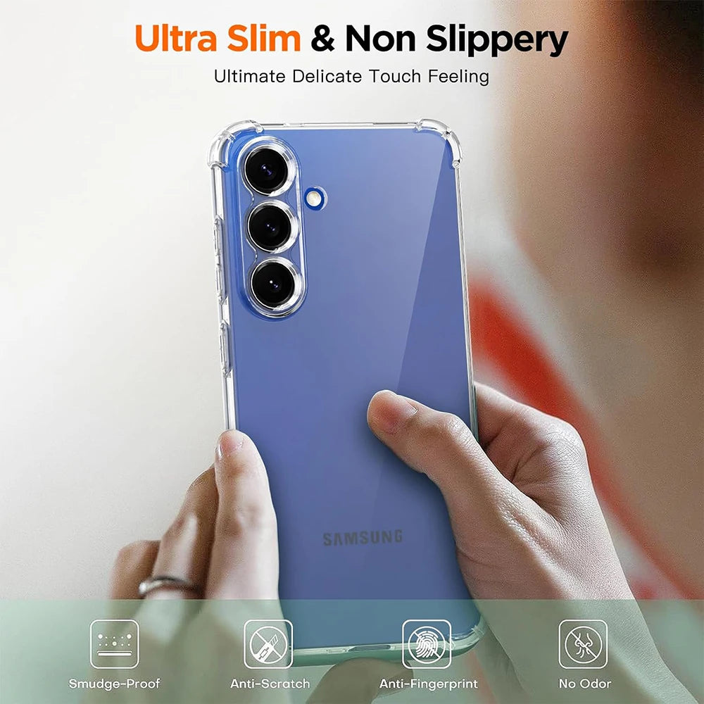 Shockproof Silicone Case For Samsung Galaxy S25 Edge S24 S23 S21 FE S22 Ultra Plus 5G Clear Ultra Thin Soft Cover S25 FE Shell