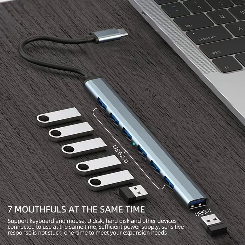 USB C Hub 7 In 1 Multi USB Hub Splitter 7 Port USB3.0/2.0 High Speed Docking Station for MacBook Notebook Laptop
