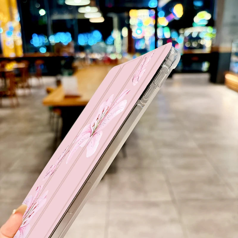 Pink and elegant&fragrant Lily PAD CASE For iPad pro 10/11/2020/6th/7th /8th /Air 3rd/Air 4th/9th gen/Air 5th Gen 2022/Air 11