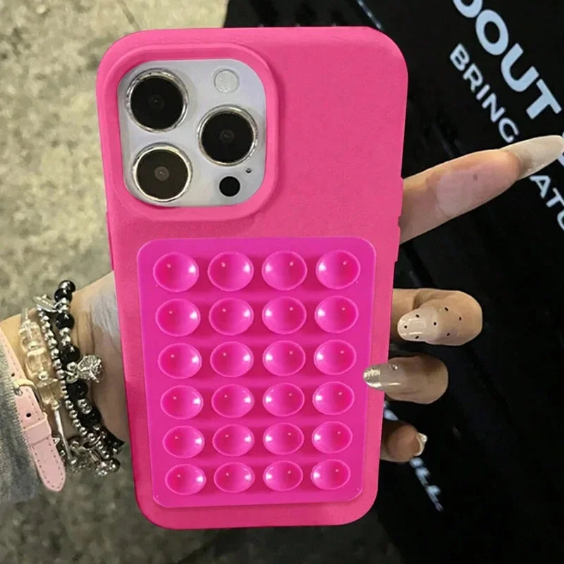 3D Suction Cup Stand Litchi Pattern Phone Case For iPhone 17 16 15 Pro Max Plus 16E 14 13 12 11 Pro Max X XS XR Shockproof Cover