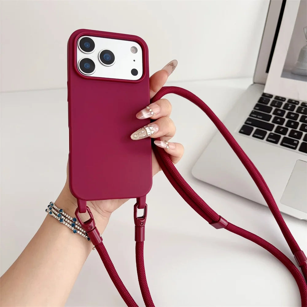 Official Lanyard Case For iPhone 17 Pro Max 14 12 11 13 15 16 Plus 17 Air Shockproof Candy Crossbody Neck Cord Strap Soft Cover