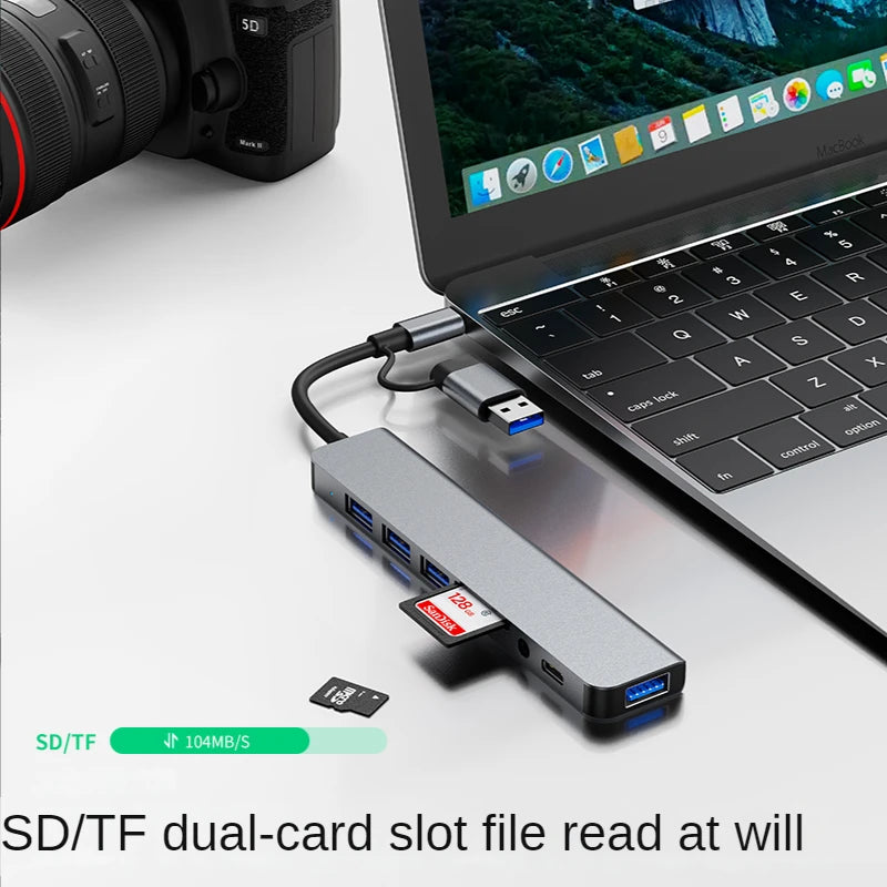 USB 3.0 Type C Adapter Docking Ststion USB 2.0 Port TF SD Card Reader Audio Output Multi-hub Splitter for Macbook Pro Computer