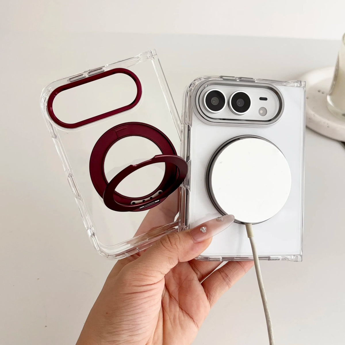 Case For Apple iPhone Duo For Foldable iPhone Duo For Magsafe With Magnetic 360 Adjustment Stand Protection Clear Acrylic Cover