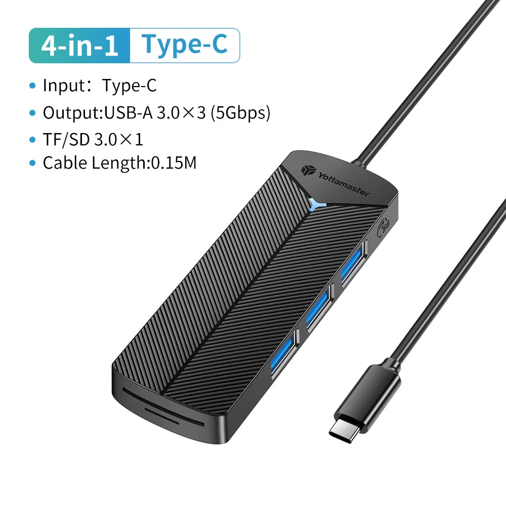 Yottamaster 5Gbps 4-in-1 USB3.0 Hub USB HUB Adapter Expansion Dock Ultra-Slim OTG Adapter Type C For PC iOS Computer Accessorie