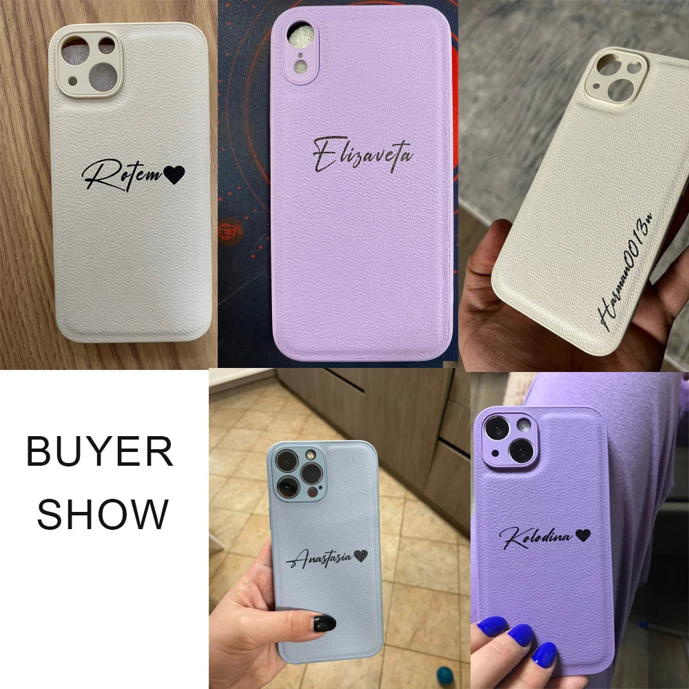 15 16 17 18Pro Max Case DIY Name Personalised Customized Leather Luxury Cover For iPhone 11 12 13 14 15 16 17 Air 18Pro Max Gift