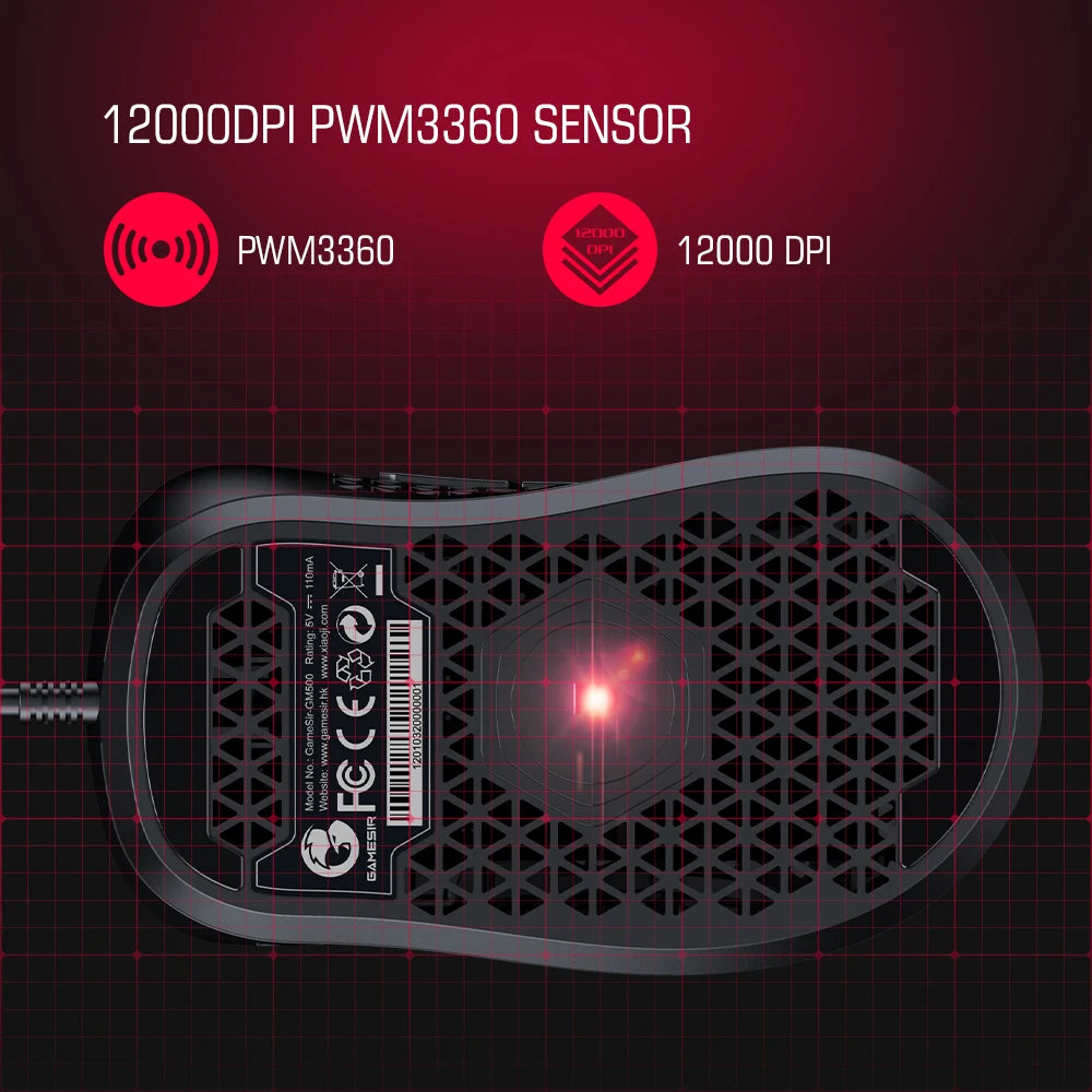 GameSir GM500 Wired Gaming Mouse Super Lightweight PC Mouse with PMW33600 Optical Sensor 12000 DPI for Windows 7 10 11