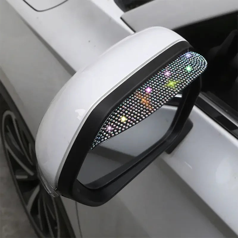 2pcs Glittering Rhinestone Car Rearview Mirror Rain Eyebrow Reversing Mirror Rainproof Artificial Diamond Rain Cover Anti