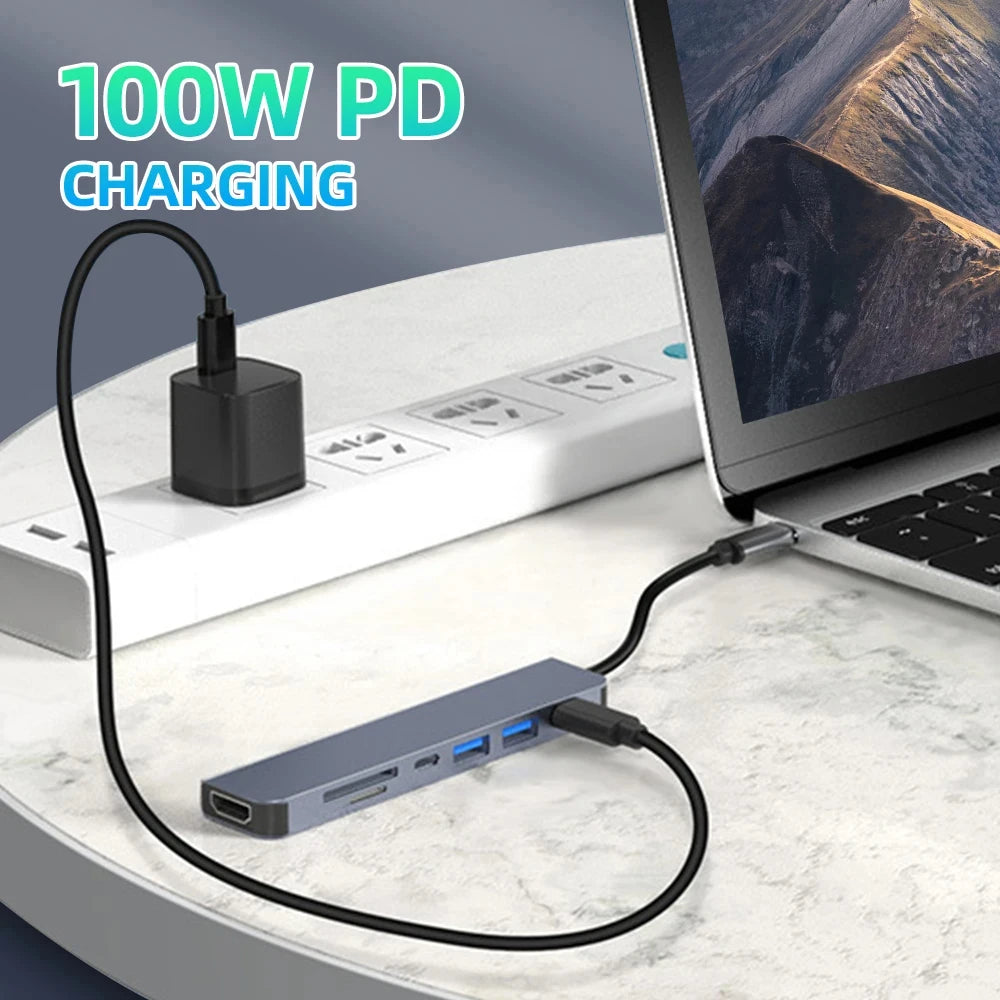 7-In-1 Usb C Docking Station 4k 30hz Type C To Hdmi-Compatible Adapter Usb 3.0 Hub Pd 100w Converter For Macbook Pro Pc Laptop