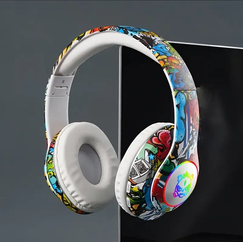 Graffiti Bluetooth Headphones Wireless LED Light Game Doodle Wireless Headsets With Mic For Kids Boy Girl Gift Support TF Card