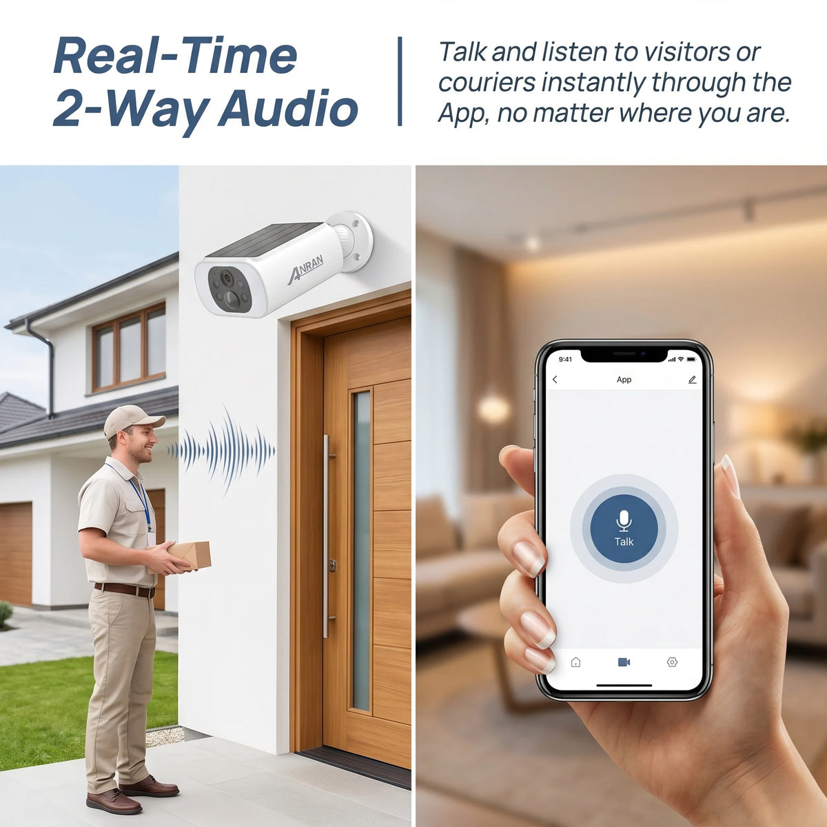 ANRAN 2K Wireless Solar Camera Outdoor Surveillance Integrated Battery Wifi Camera Humanoid Detection Flash Alarm Night Vision