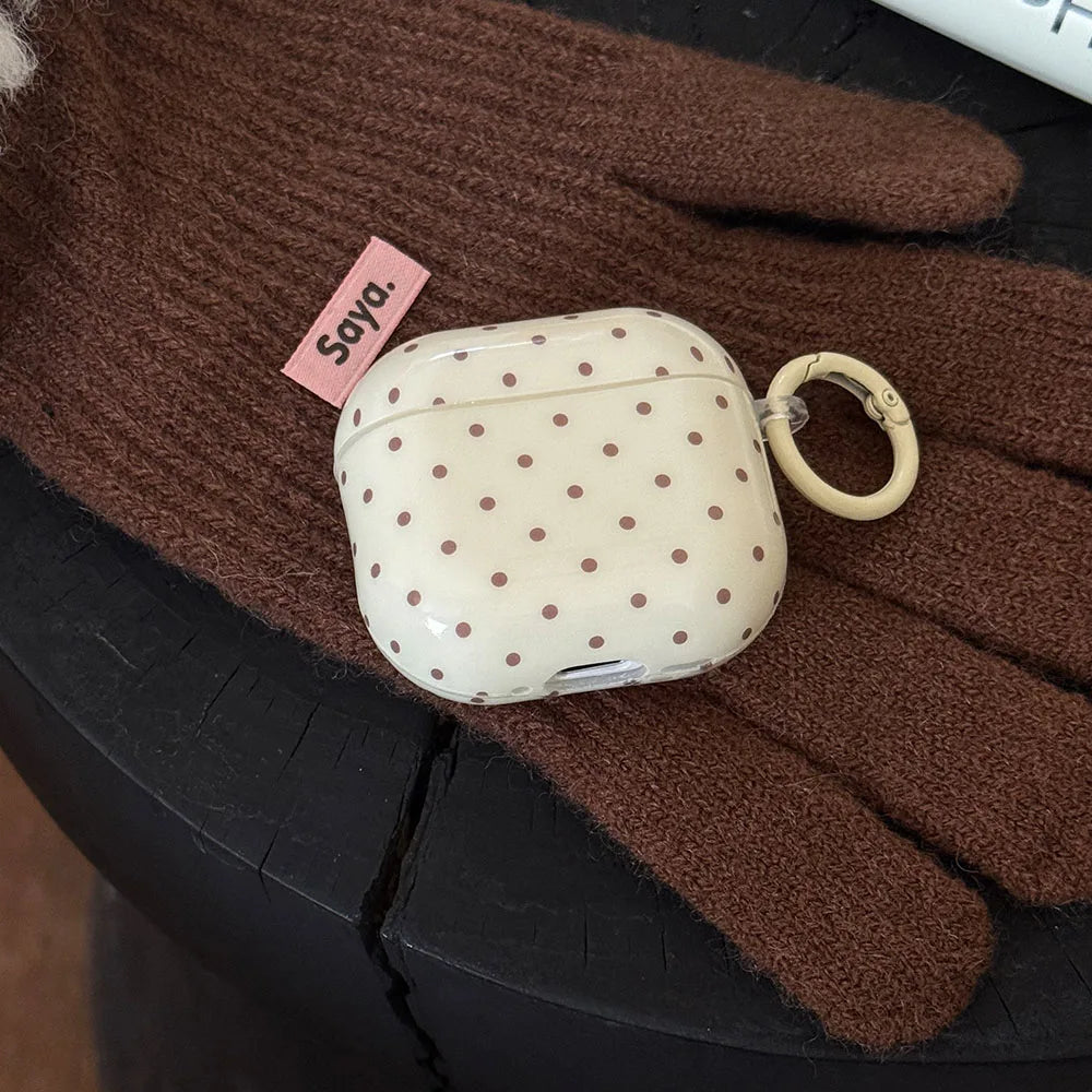 korea style cute polka dot white coffee color gloss soft shockproof fall protection cover case for apple airpods 1 2 3 4 pro 3 2