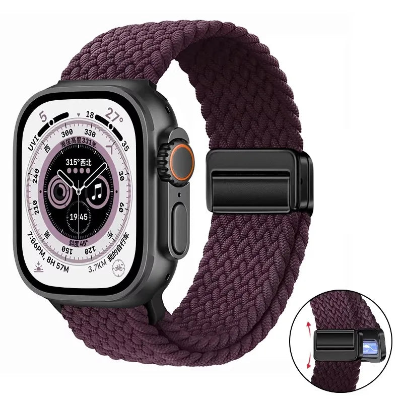 Nylon Braided Loop Band For Apple Watch Ultra 3 2 49mm 11 10 46mm 42mm 9 8 7 45/41mm Magnetic Strap iWatch 6 5 SE 44/40mm Correa