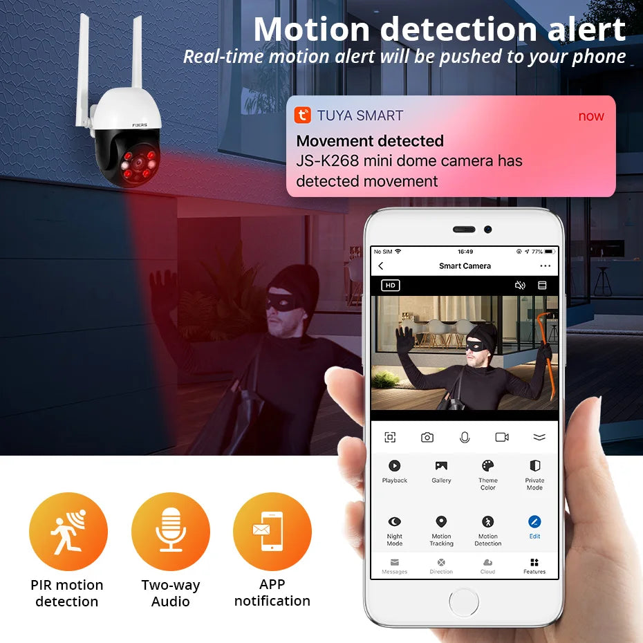 Fuers 8MP 4K IP Camera Outdoor Home Security Auto Tracking AI Human Detection WIFI CCTV Surveillance Camera Work With Tuya Smart