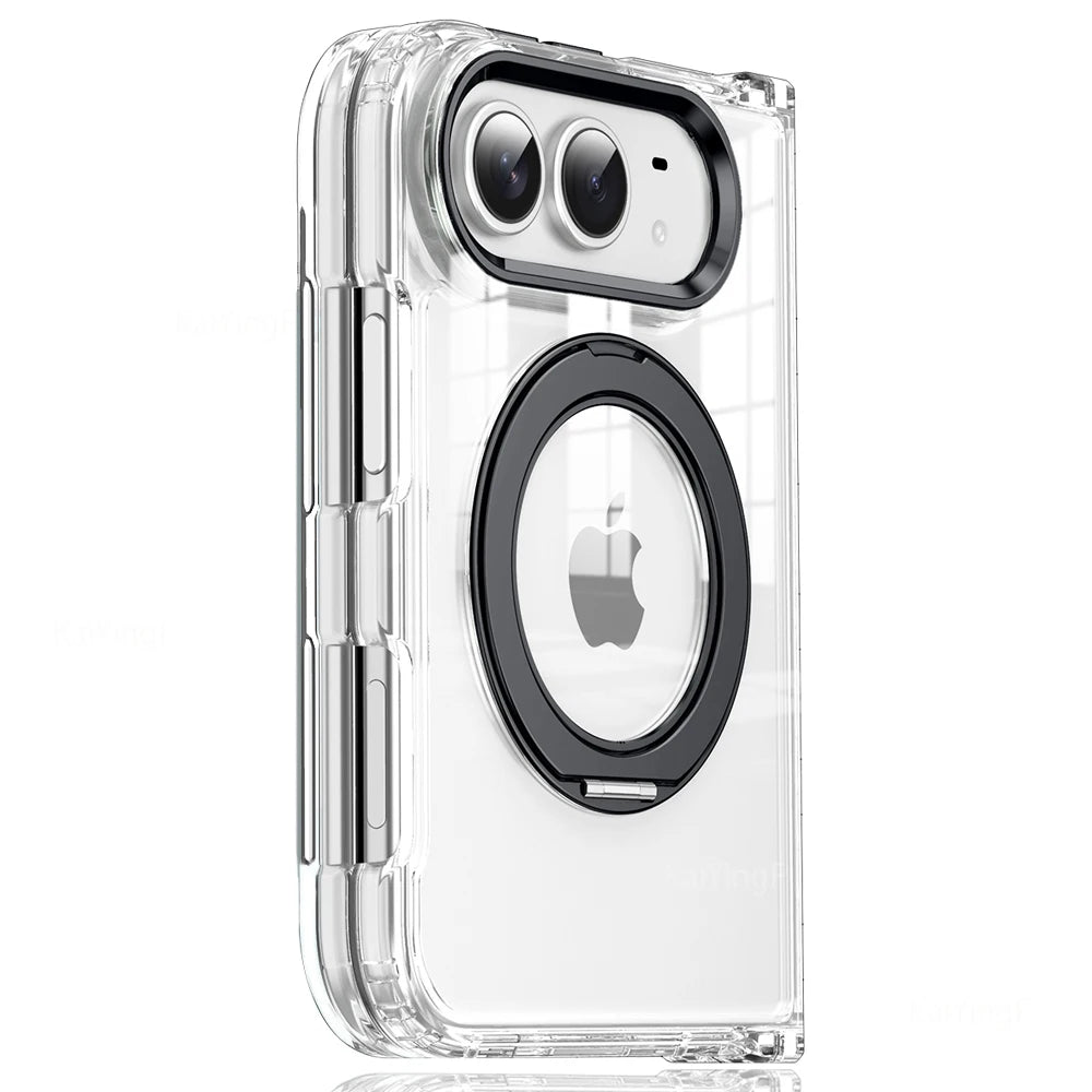 Luxury For Magsafe Phone Case For iPhone Duo 18 Fold With Rotating Magnetic Holder Transparent Case Acrylic Cover