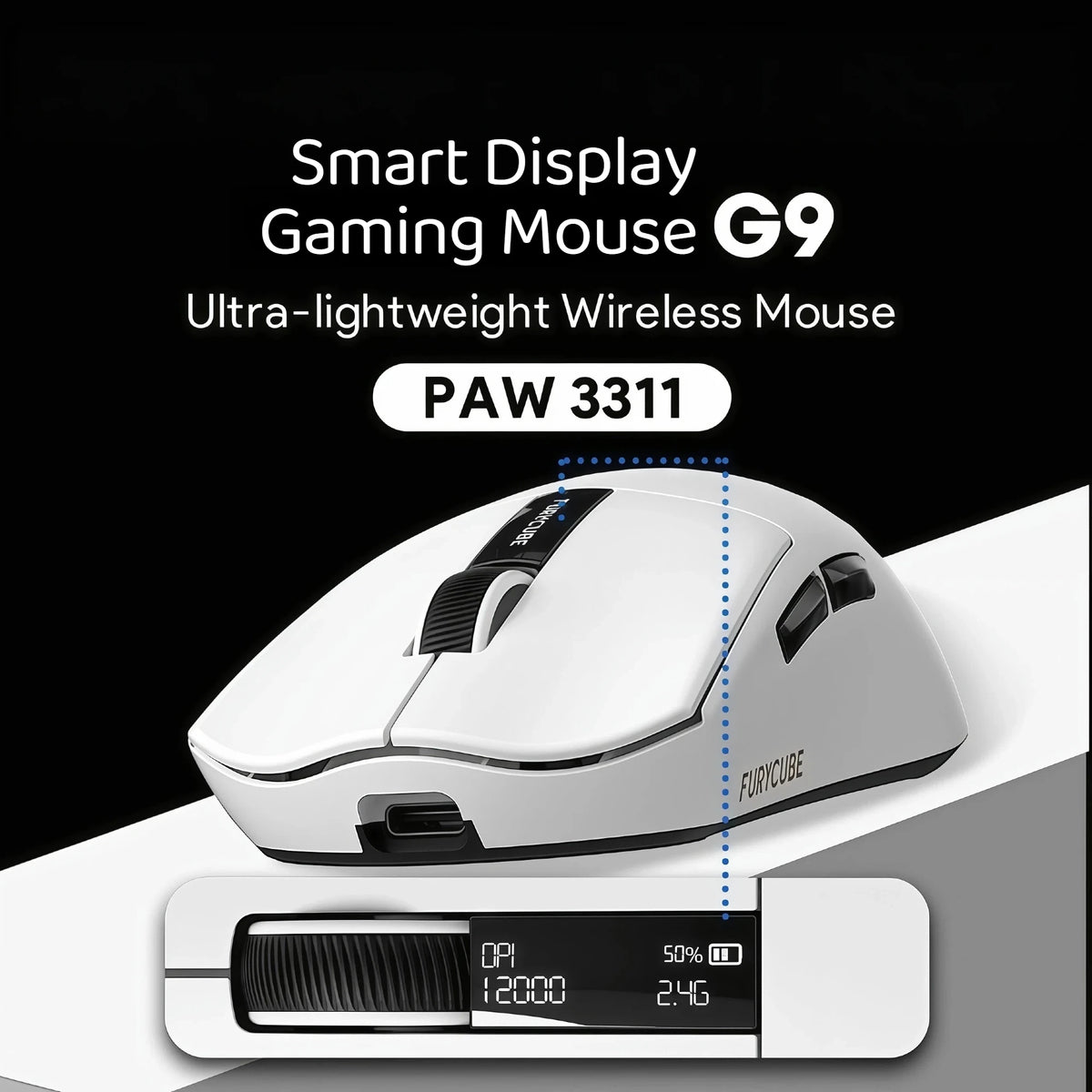 59g/64g Lightweight Wireless Gaming Mouse 12000DPI PAW3311 Triple Mode RGB Magnetic Charging Dock LED Display Rechargeable Gaming Mice