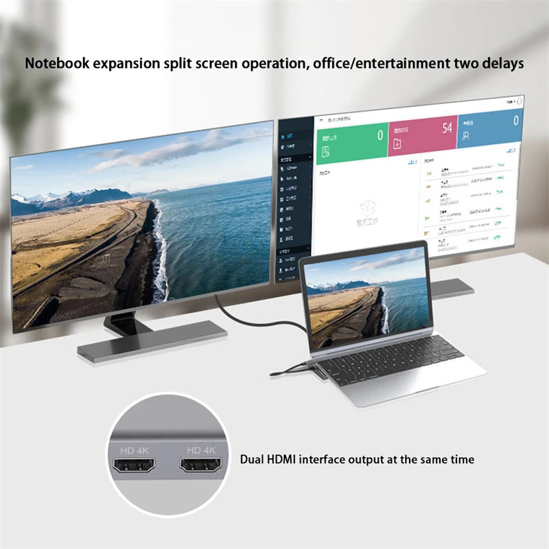 11/12-in-1 Type C Hub with 4K HDMI-compatible Multiport Adapter Dock Station USB 3.0 RJ45 SD/TF VGA PD for Laptop MacBook iPad
