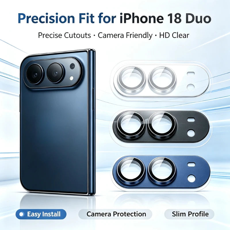 Metal Armor Camera Lens Protector for iPhone 18 Duo Matte Alloy Full Cover Rear Lens Cap Anti-Scratch Shockproof HD Lens Film