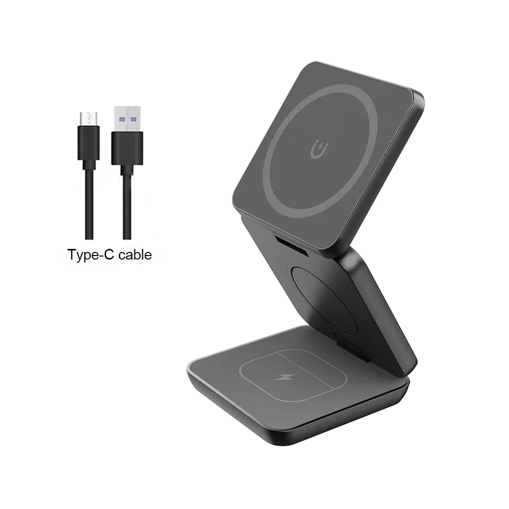 3 in 1 Magnetic Wireless Charger Fast Charging Dock Station Portable Foldable Stand Trip Charger For iPhone Apple Watch AirPods