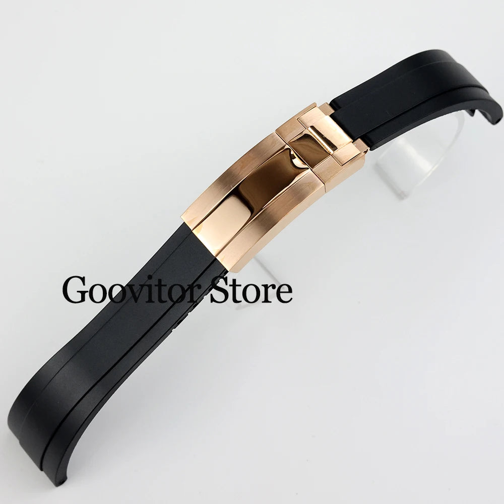High quality 20mm width rubber strap black/rose gold/silver Folding safety buckle fit sub gmt yacht-master NH35 watch case 40mm