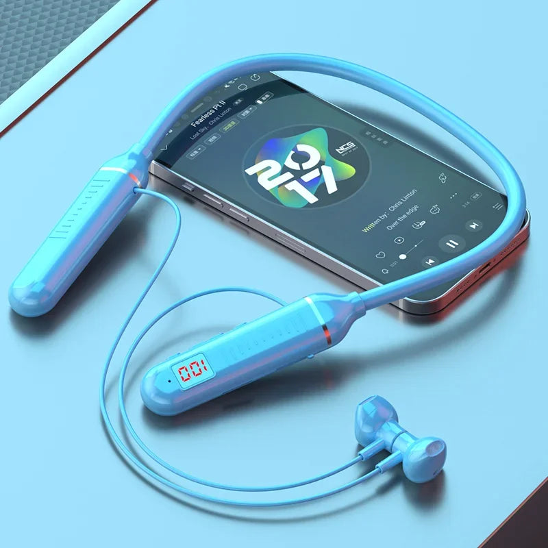 Wireless Earphones Bluetooth 5.3 Neckband Headphones Gaming LED Display HIFI Headset Sports TWS Earbuds With Mic TF Card