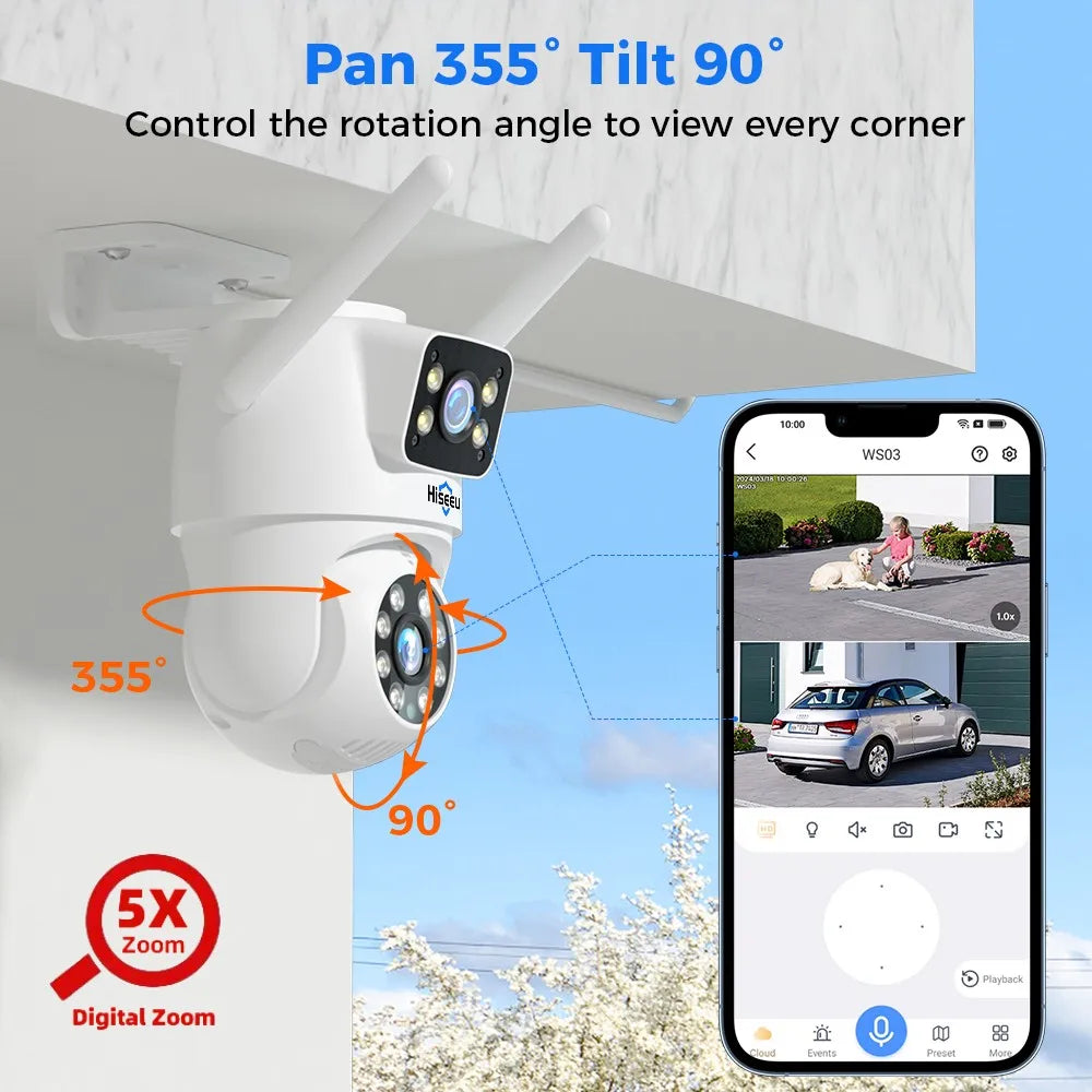 Hiseeu H.265 10CH NVR 3K 6MP Surveillance System Dual Lens Smart PTZ IP Camera Color Night Vision Auto Tracking WiFi CCTV System