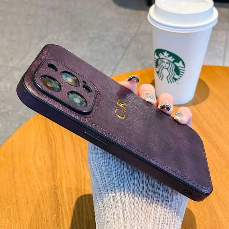 Personalized Name Classic Leather Case For iPhone18 17 16 15 14 13 12 11 Pro Max 17Air Luxury Customized Initials Engraved Cover