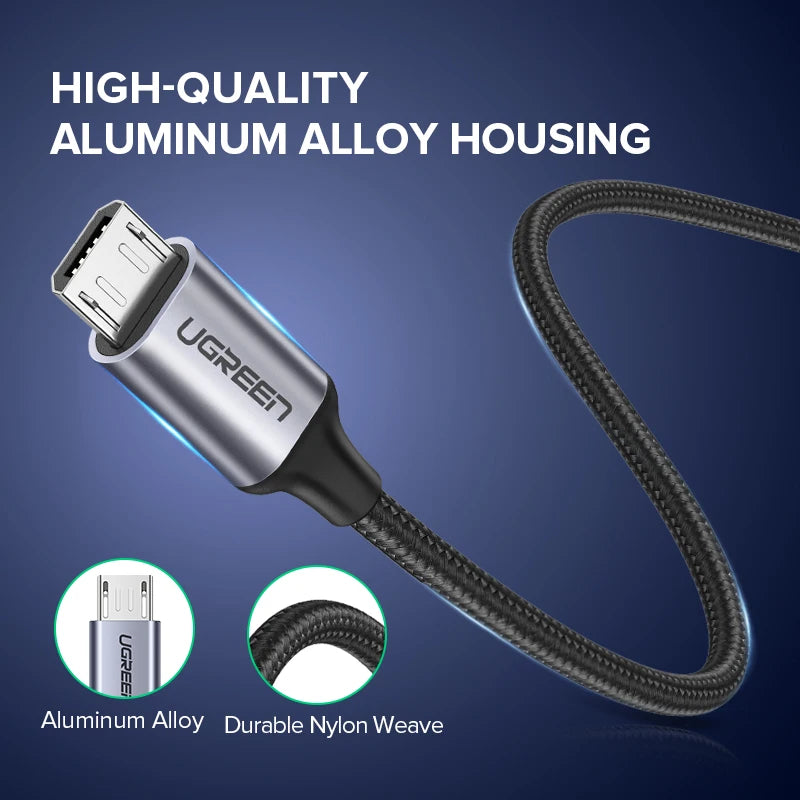UGREEN USB-A To Micro USB Cable 2A Charger Fast Charging Data Braided Wire Android Mobile Phone Cable 25cm 50cm 1m 2m Short Long