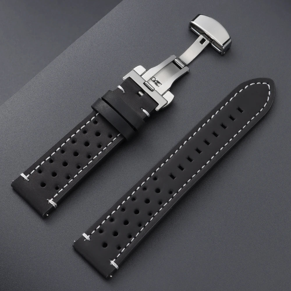 18/19/20/21/22/24mm Vintage Cowhide Watch Strap Brown Black Top-Grain Leather Watch Band Quick Relase Butterfly Buckle Bracelet
