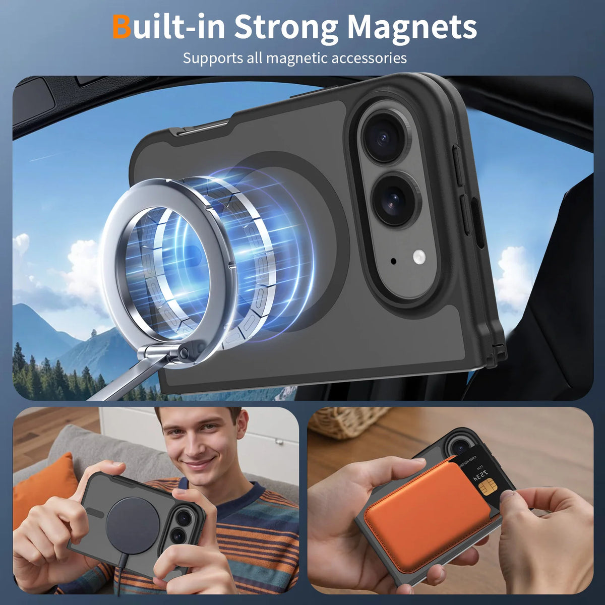 Luxury Matte Magnetic Charge Phone Case For iPhone Duo For Magsafe Skin Feel Translucent Shockproof Fold Cover Funda