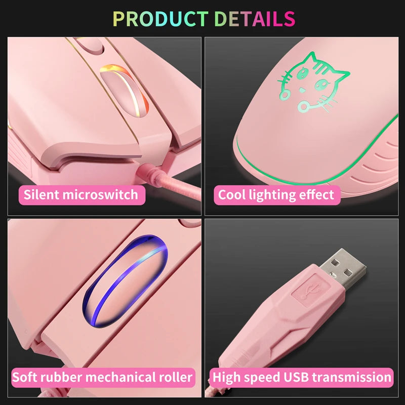 Lenovo Wired USB Gaming MouseGaming Mouse Purple Cat Mouse USB Mouse Ergonomic Mouse Braided Cable Gold-Plated USB Connector