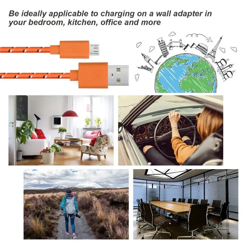 1M/2M/3M Micro USB Fast Charging Cable For Xiaomi Android Mobile Phone Data Sync Cable For Samsung Micro USB Charger Wire V8