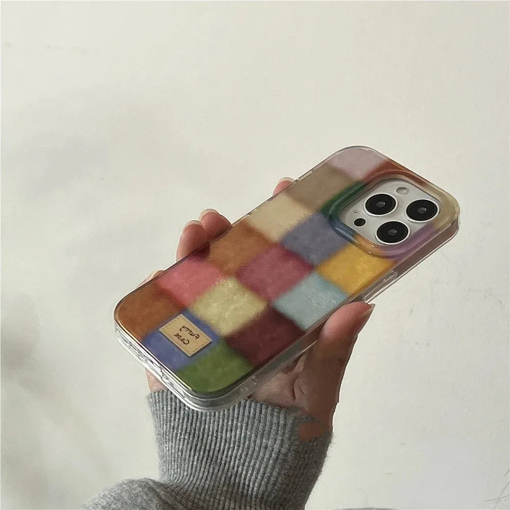 Cute Dopamine Color Block Match Plaid Clear Case For iPhone 17 16 15 14 13 12 11 Pro Max XS XR X 7 8 Plus Checkered Soft Cover