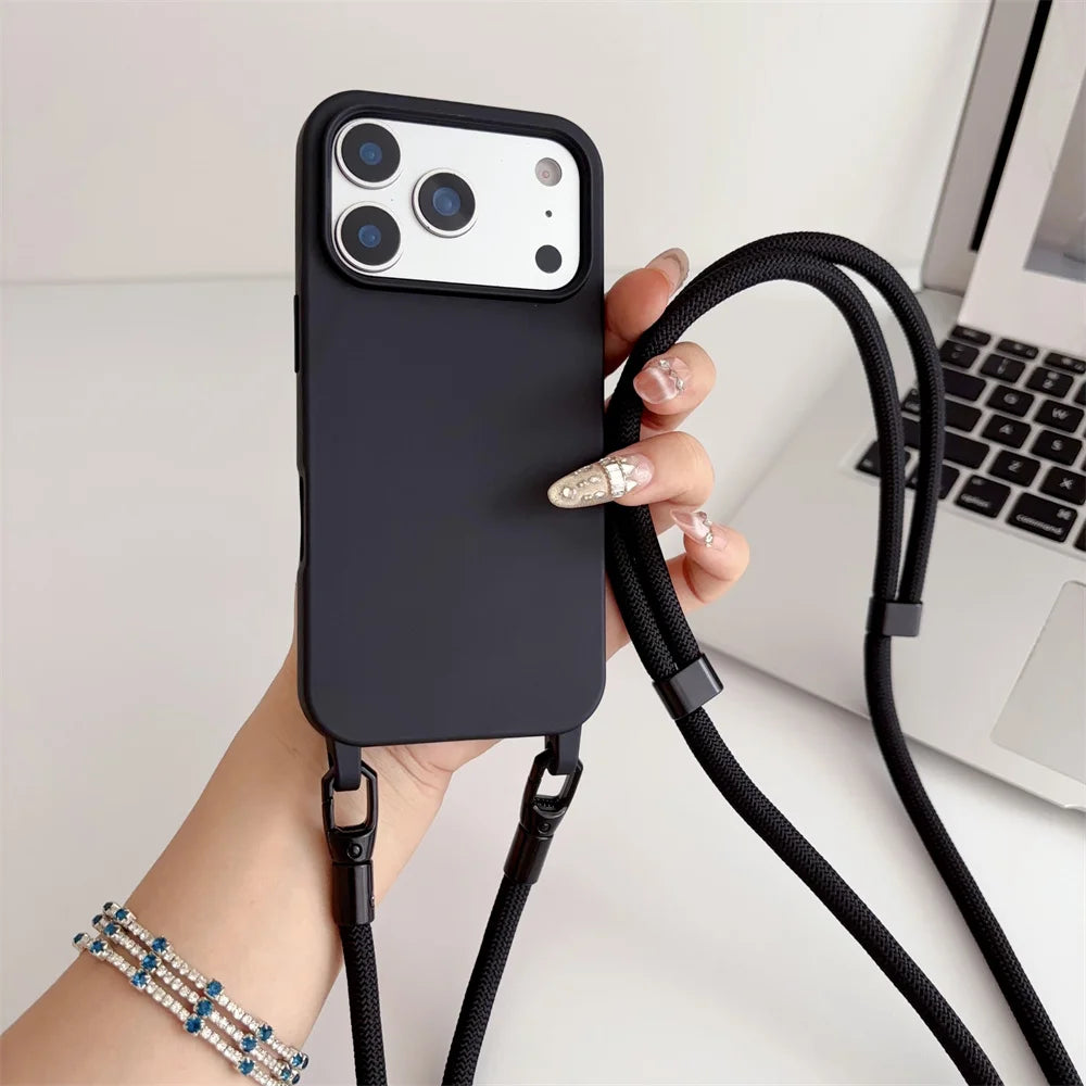 Official Lanyard Case For iPhone 17 Pro Max 14 12 11 13 15 16 Plus 17 Air Shockproof Candy Crossbody Neck Cord Strap Soft Cover