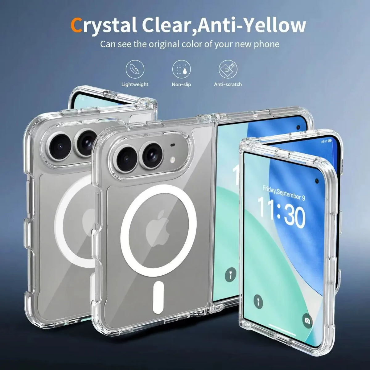 For iphone Duo Crystal Clear for Magsafe Magnetic Fold Case For iPhone Duo Fold Ultra Clear for Wireless Charge Cover Case