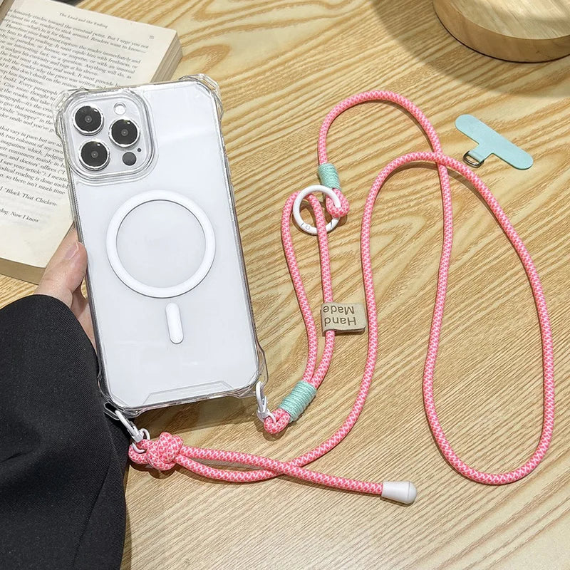 Crossbody Lanyard For Magsafe Magnetic Wireless Charge Case For iPhone 17 16 15 14 13 12 11 Pro Max Shockproof Clear Cover Funda