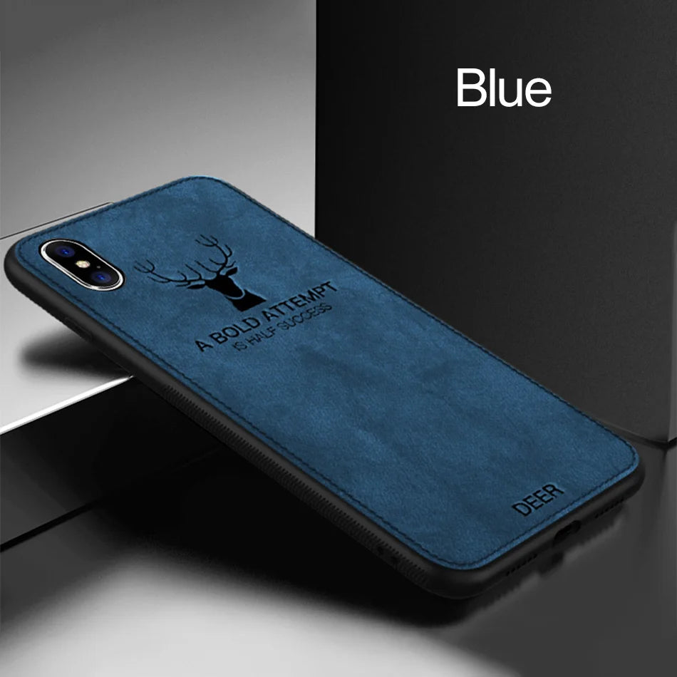 Luxury Deer Print Cloth Texture Case For iPhone 15 14 13 12 Mini 11 Pro X XS MAX XR Phone Cases Soft Cover Silicone Shockproof